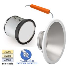 Innovative 3CCT-Watt Select Commercial Downlight Round Trim with Emergency Battery