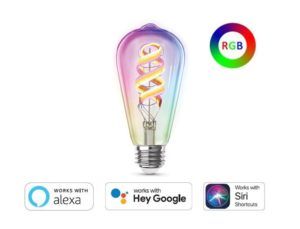 Color-Changing ST Spiral Filament Light is Voice Activated with Alexa, Hey Google, & Siri Shortcuts.