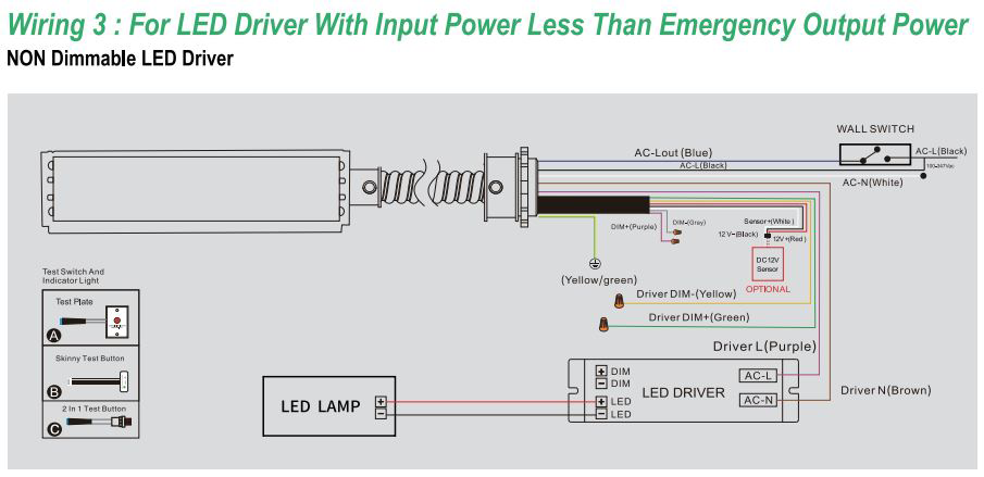 EM Battery 20W Diagram Non-Dimmable Driver